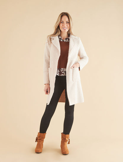 Manteau long uni duveteux - Beige - 4