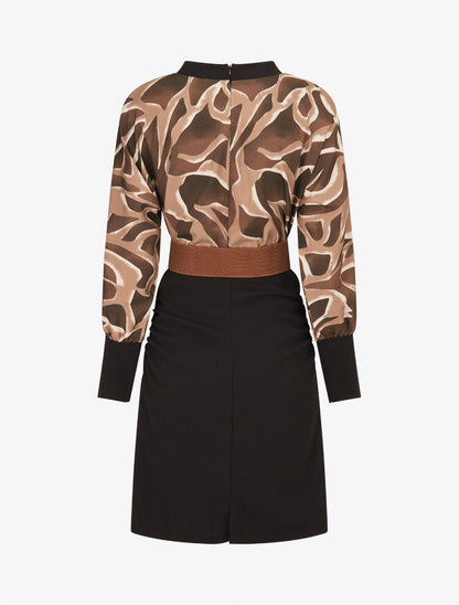 Robe moulante à buste imprimé graphique - Marron - 2