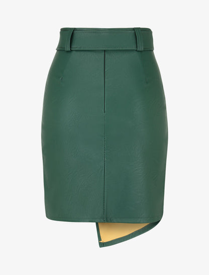 Jupe courte asymétrique en simili - Vert sapin - 2