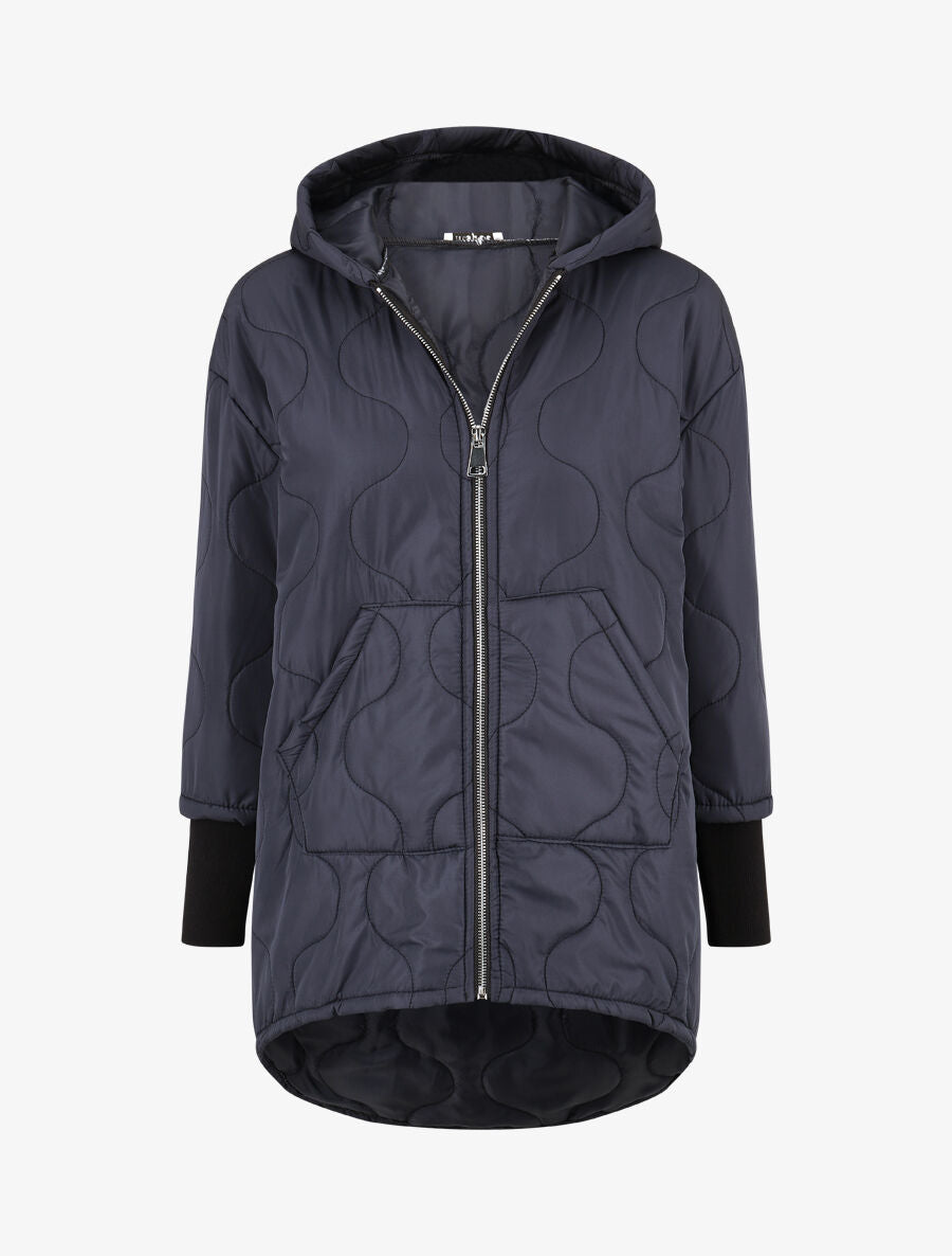 Manteau matelassé asymétrique à capuche - Marine - 1