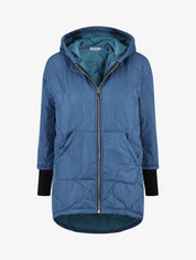 Manteau matelassé asymétrique à capuche - Bleu - 1