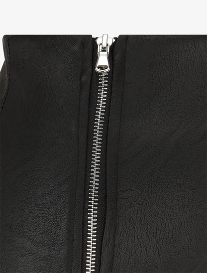 Jupe mi-longue zippée en simili - Noir - 3