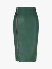Jupe mi-longue zippée en simili - Vert - 1