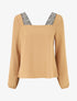 Top à col carré imprimé fantaisie - Beige - 1