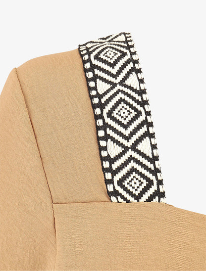 Top à col carré imprimé fantaisie - Beige - 3