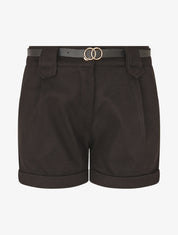 Short épais ceinturé à revers - Noir - 1