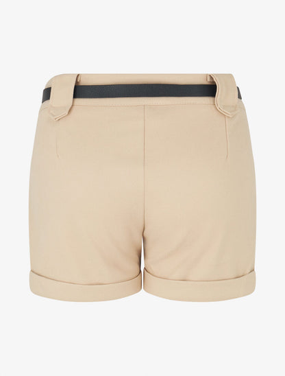 Short épais ceinturé à revers - Beige - 2
