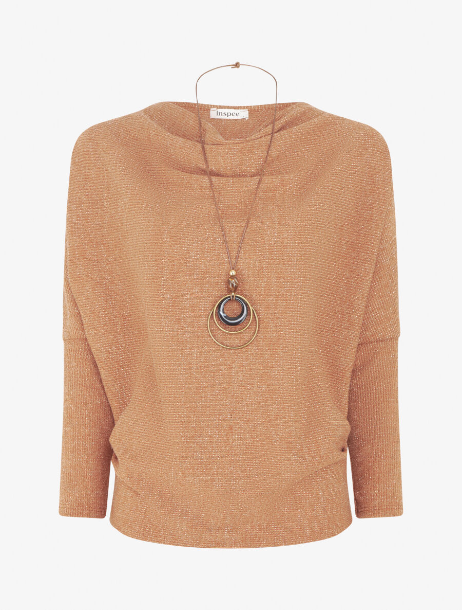 Pull côtelé et irisé - Camel - 5