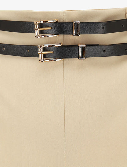 Pantalon droit à double passants - Beige - 3
