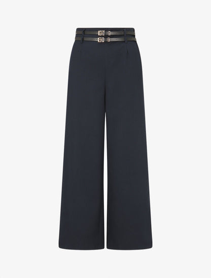 Pantalon droit à double passants - Marine - 4