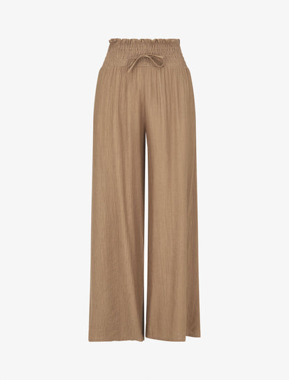 Pantalon fluide et texturé à taille haute - Camel - 1