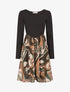 Robe patineuse à jupe imprimé fantaisie lamé - Marron - 1