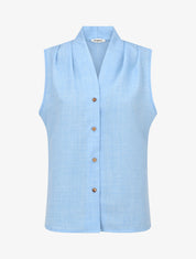 Top uni sans manches boutonné - Bleu - 1