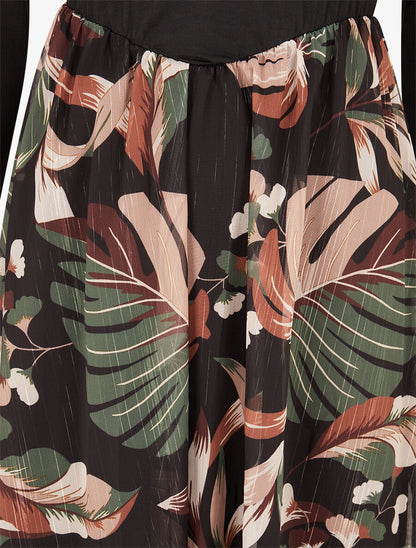 Robe patineuse à jupe imprimé plantes tropicales lamé - Noir - 3