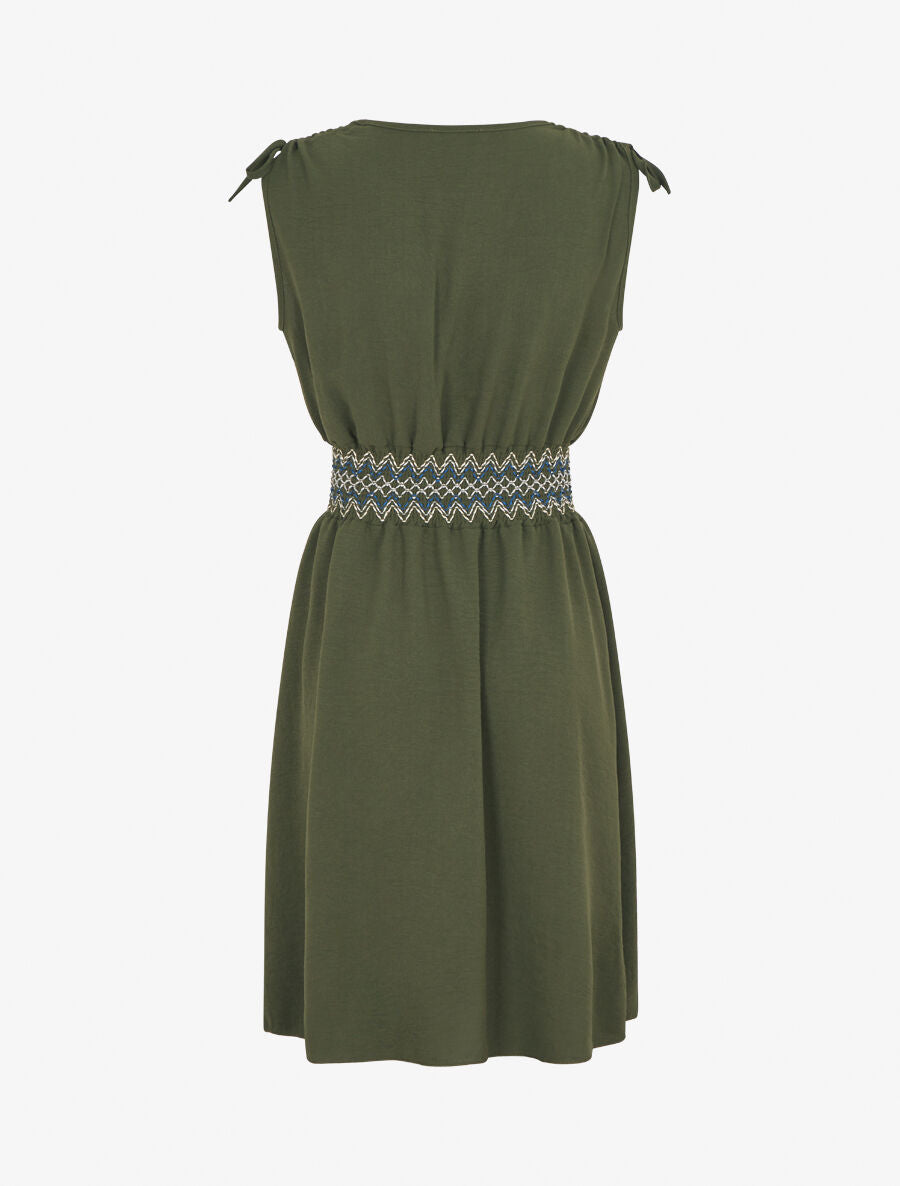 Robe unie sans manches à taille élastiquée - Kaki - 2