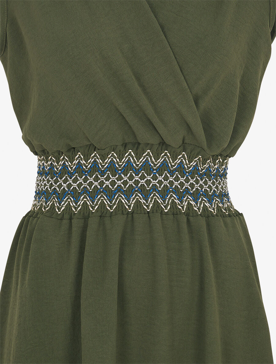 Robe unie sans manches à taille élastiquée - Kaki - 3