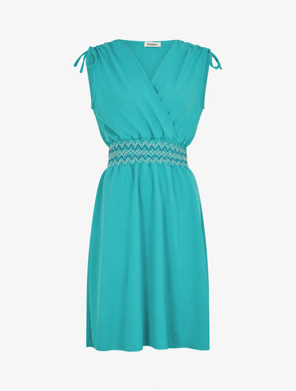 Robe unie sans manches à taille élastiquée - Turquoise - 1