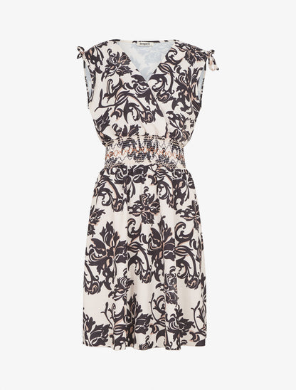 Robe élastiquée à imprimé foulard - Noir - 4