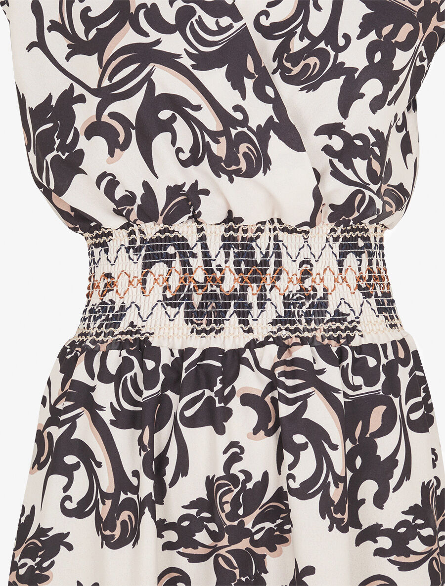 Robe élastiquée à imprimé foulard - Noir - 3