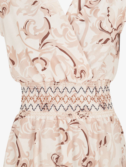 Robe élastiquée à imprimé foulard - Beige - 3