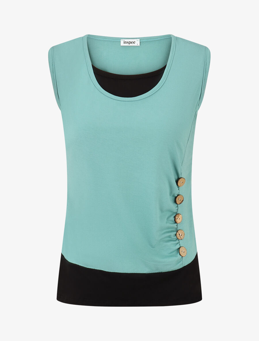 Top effet superposé à boutons - Vert d&