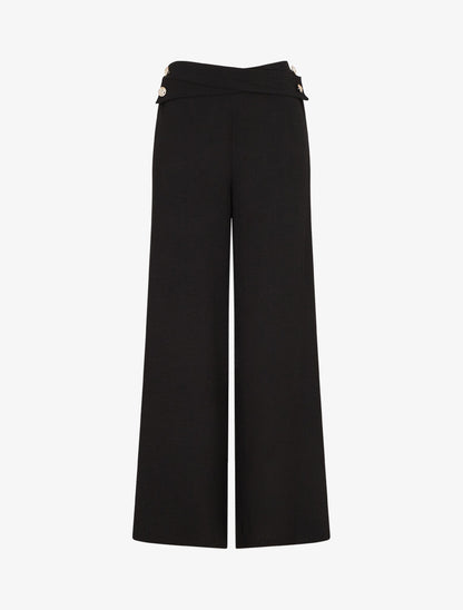 Pantalon ample taille haute à boutons - Noir - 1
