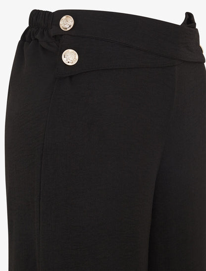 Pantalon ample taille haute à boutons - Noir - 3