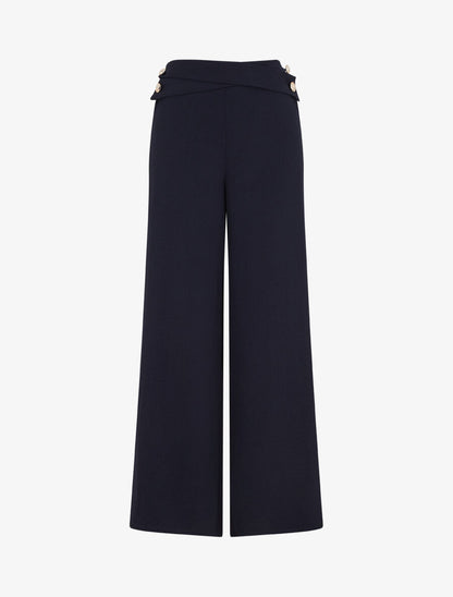 Pantalon ample taille haute à boutons - Marine - 1