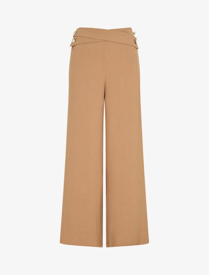Pantalon ample taille haute à boutons - Camel - 4