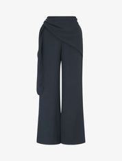 Pantalon droit à pan drapé - Marine - 1