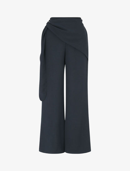 Pantalon droit à pan drapé - Marine - 1