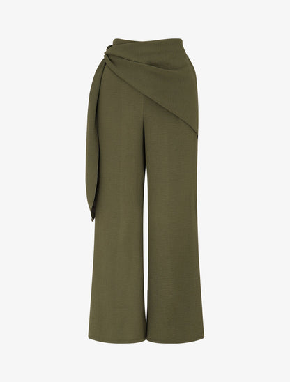 Pantalon droit à pan drapé - Kaki - 1