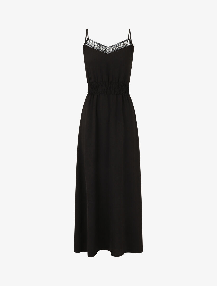 Robe unie élastiquée - Noir - 1