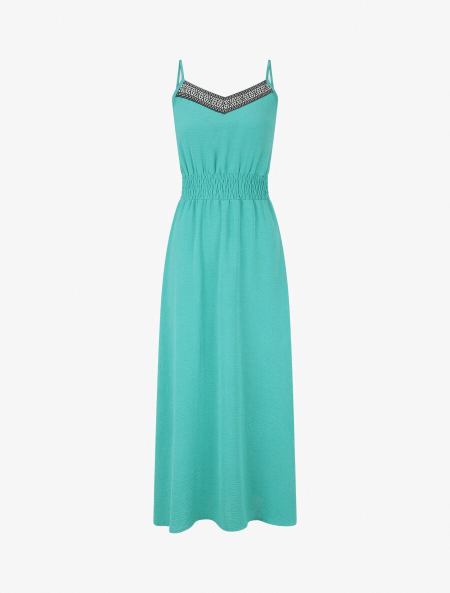 Robe unie élastiquée - Turquoise - 1