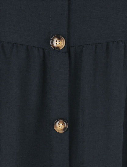 Jupe longue taille haute à boutons - Marine - 3
