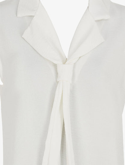Top uni à col style cravate - Blanc - 3