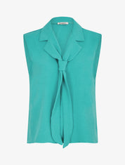 Top uni à col style cravate - Bleu canard - 1