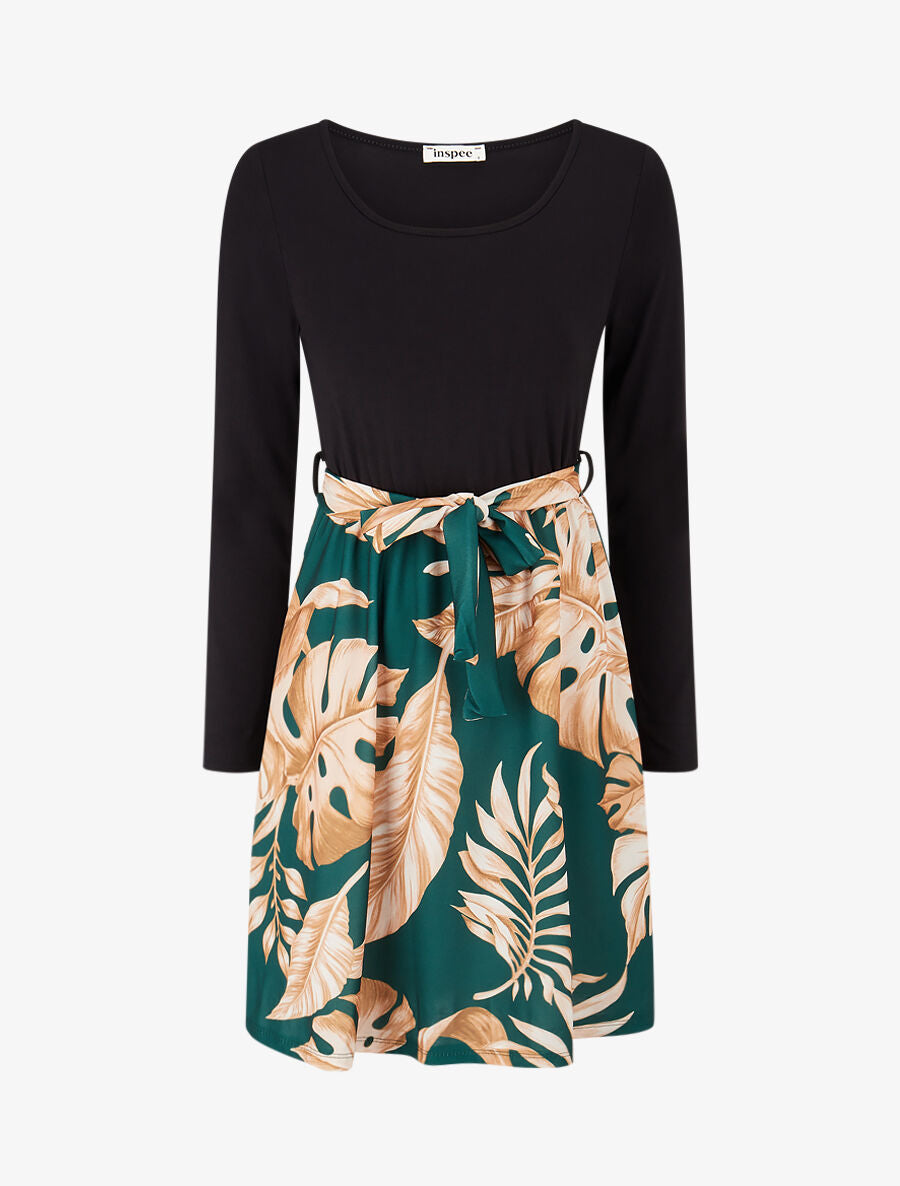 Robe patineuse à jupe imprimé tropical - Vert - 1