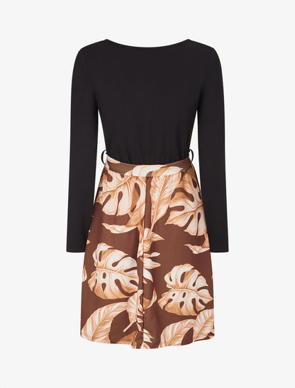 Robe patineuse à jupe imprimé tropical - Marron - 2