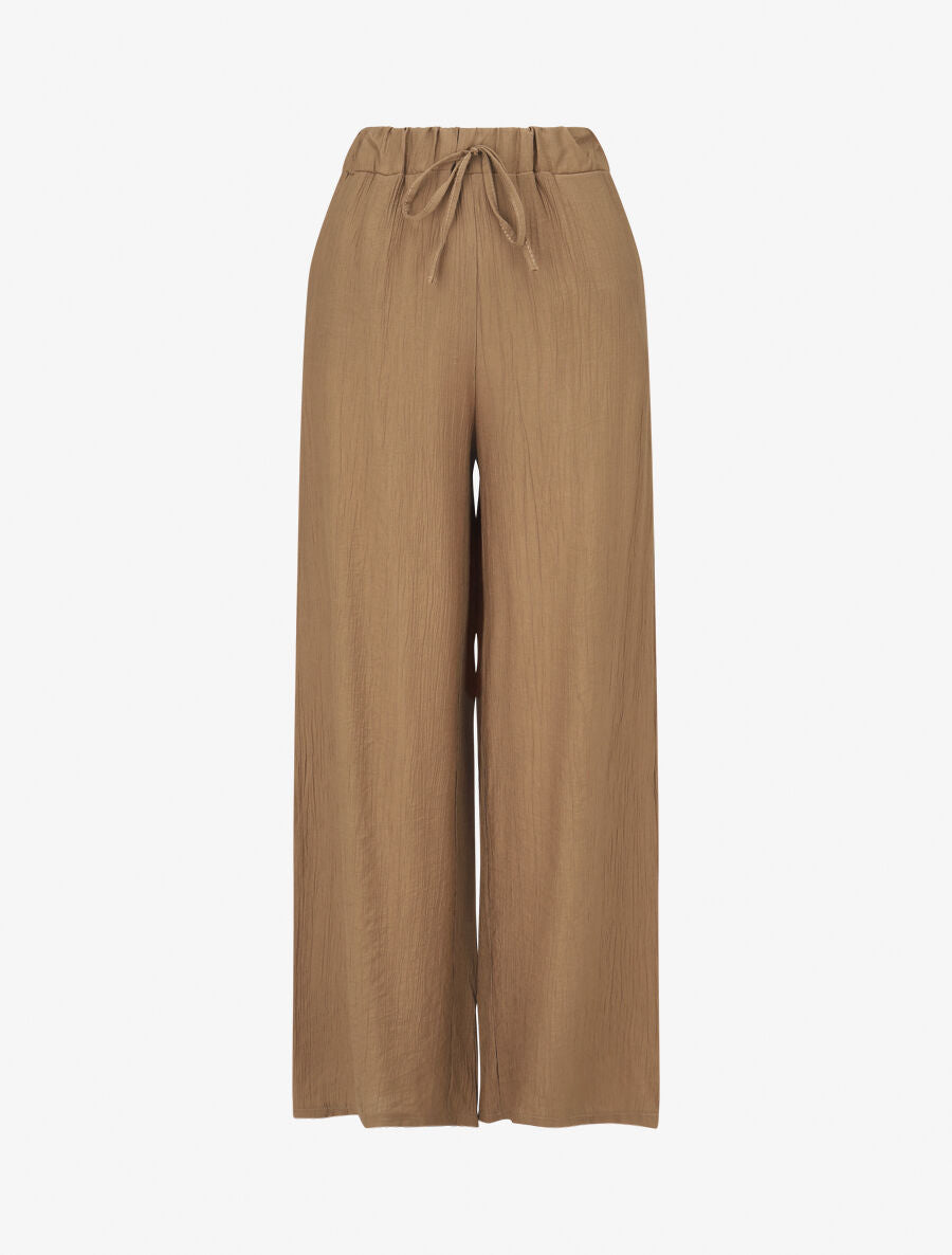 Pantalon fluide élastiqué uni - Camel - 4