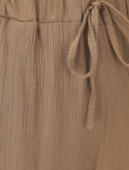 Pantalon fluide élastiqué uni - Camel - 3