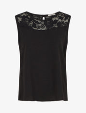 Top droit sans manches col dentelle - Noir - 4