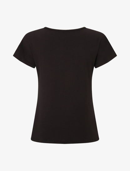 T-shirt droit manches courtes col rond à dentelle - Noir - 2