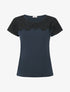 T-shirt droit manches courtes col rond à dentelle - Marine - 4