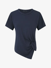 T-shirt uni à côté froncé - Marine - 4