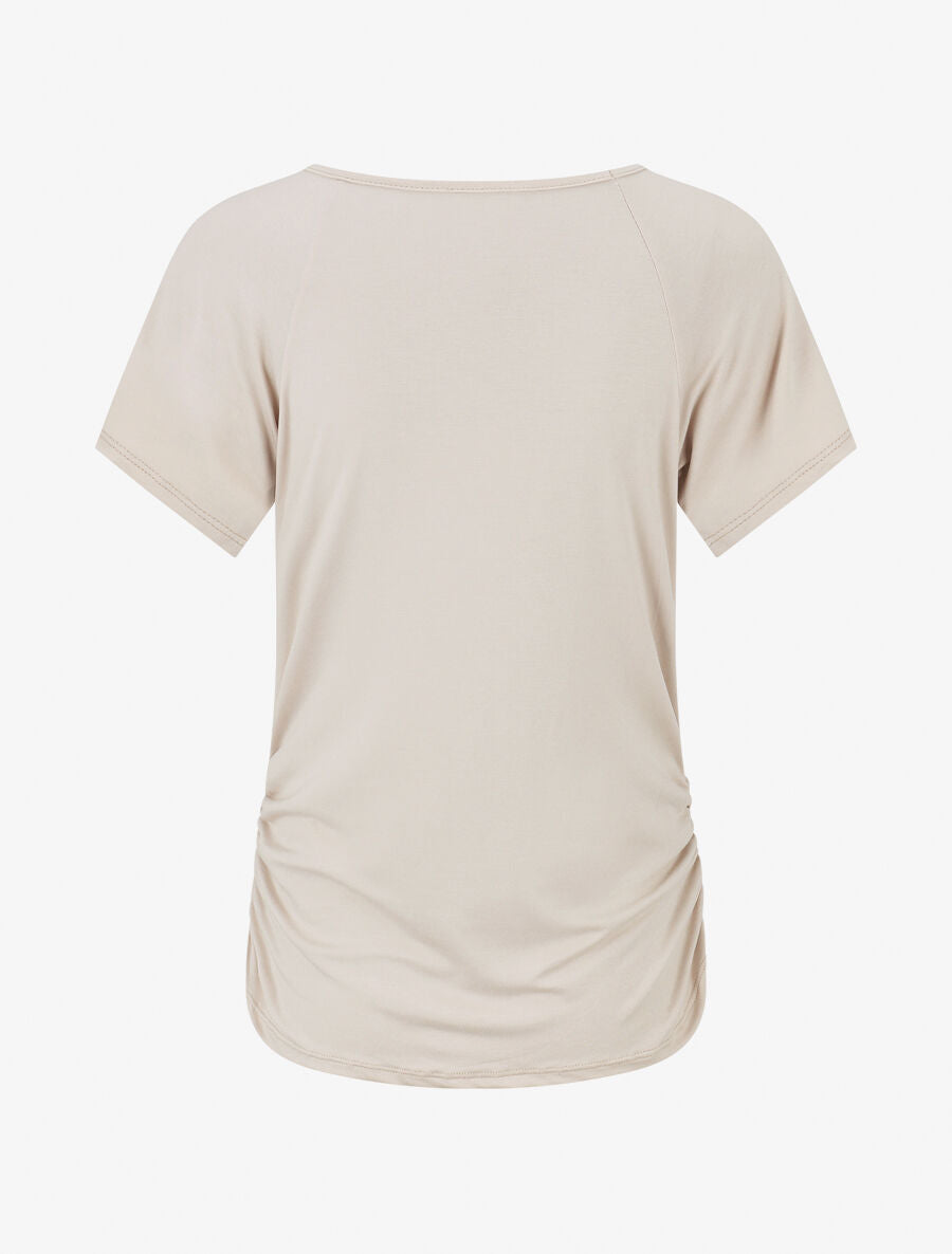 Top droit col cache coeur à chaînette - Beige - 2