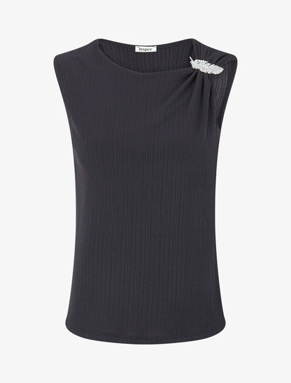 Top droit sans manches à broche plume - Marine - 1