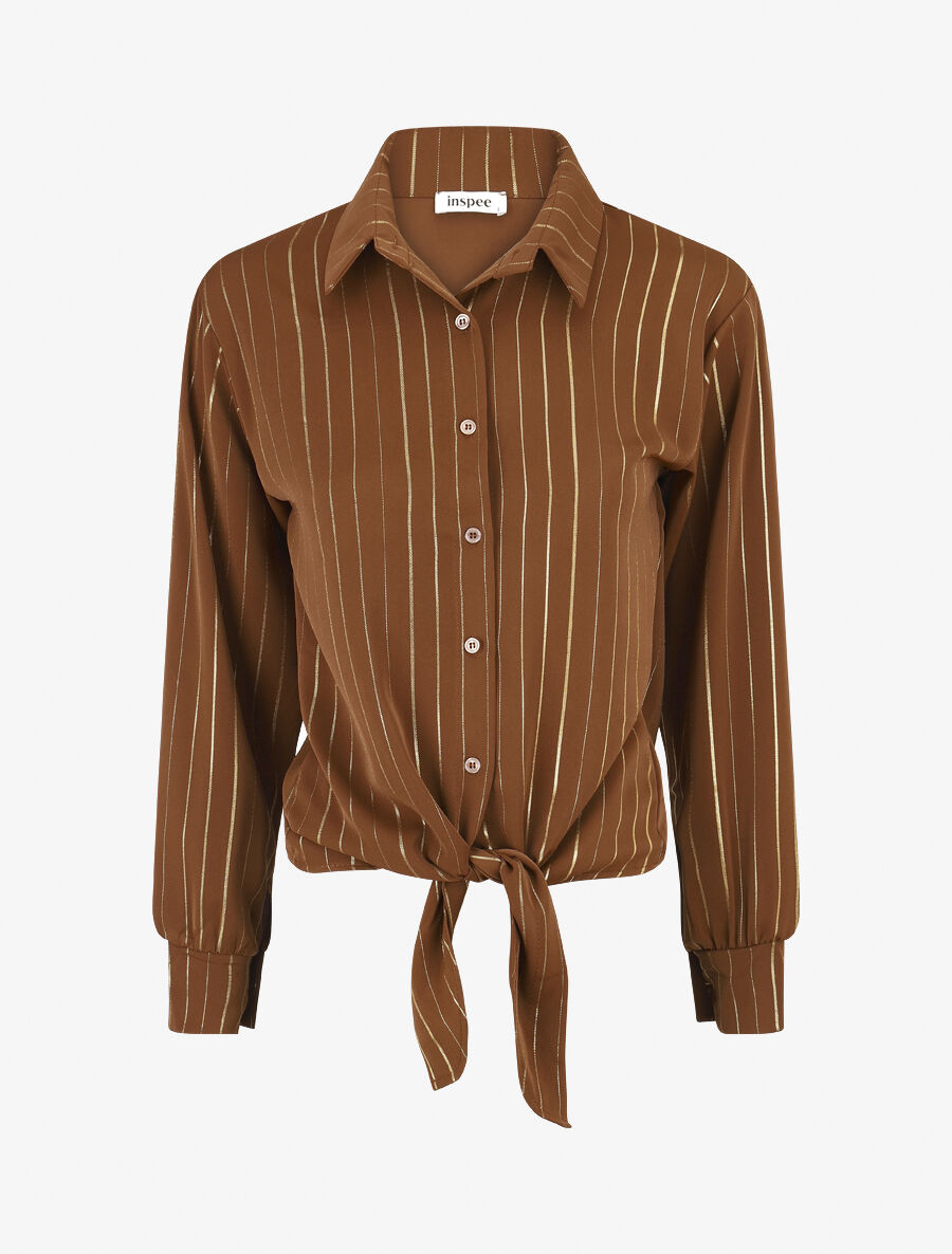 Blouse à nouer et rayures irisées - Marron - 1