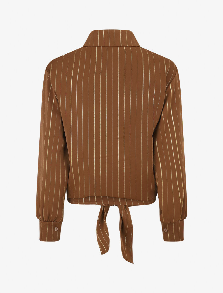 Blouse à nouer et rayures irisées - Marron - 2