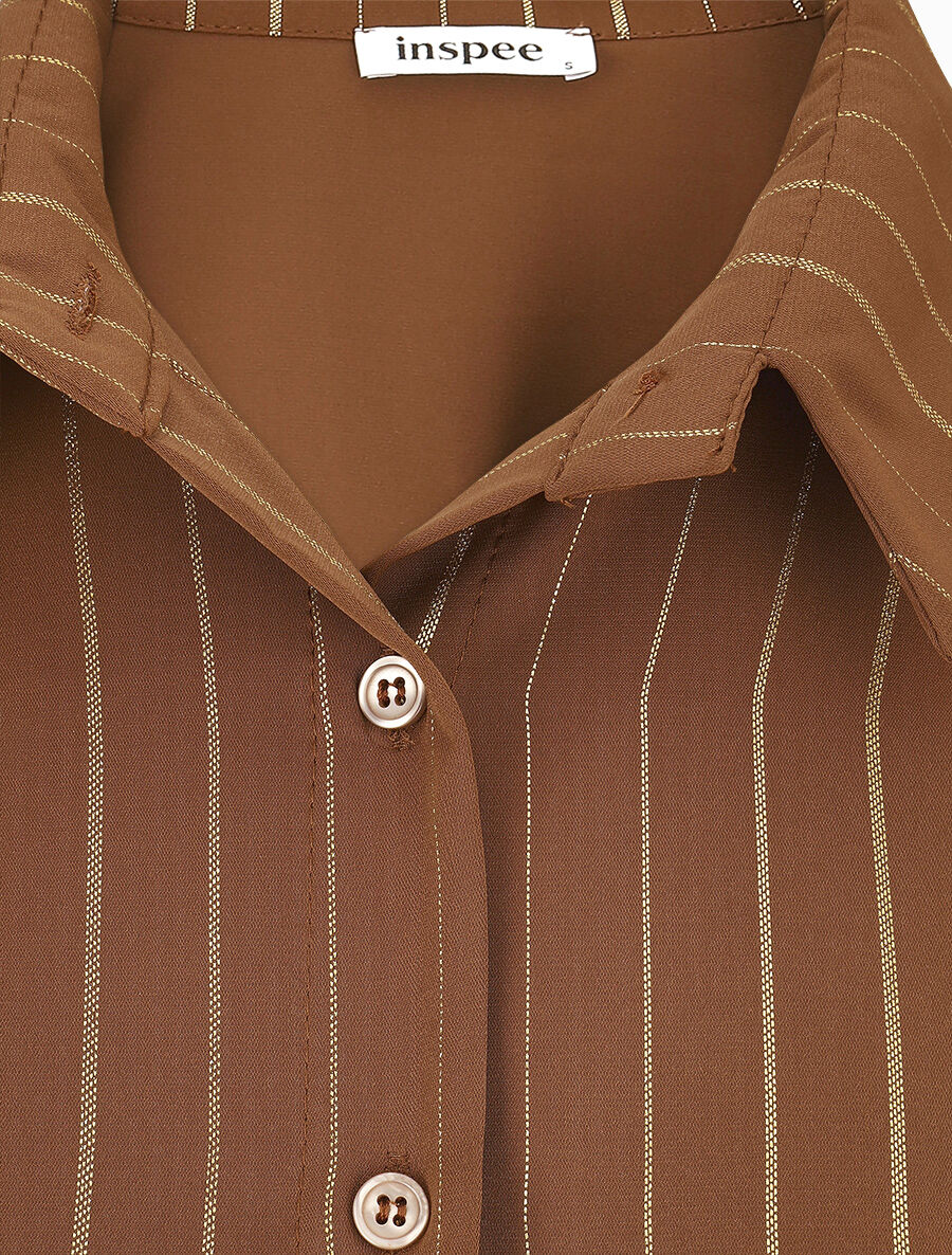 Blouse à nouer et rayures irisées - Marron - 3